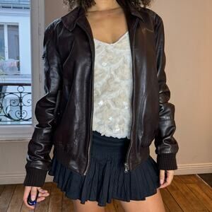 Vintage 90s Brown Italian Leather Oversized Jacket (S/M)